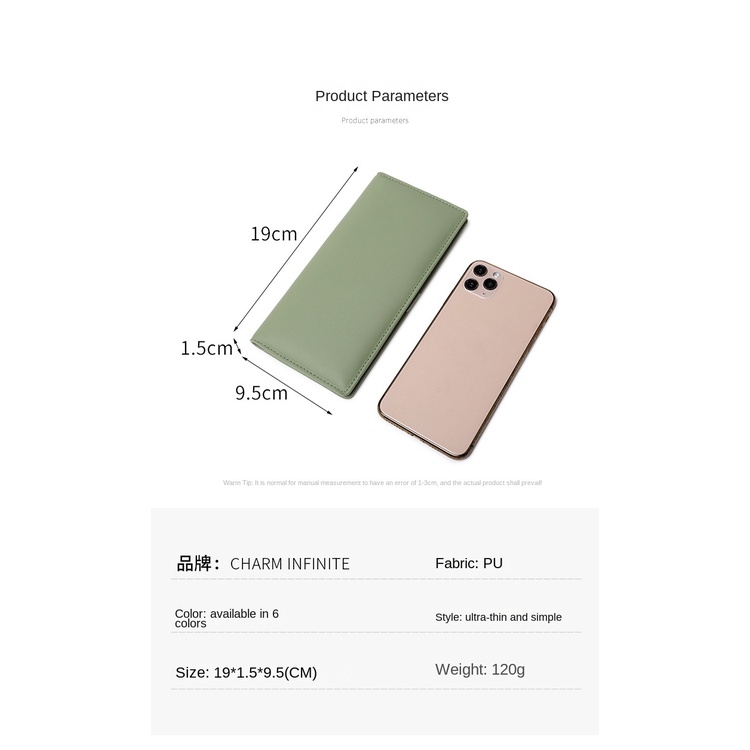 กระเป๋าสตางค์ หนัง PU ใบยาว แบบบางพิเศษ ป้องกันขโมย ใส่บัตรได้ สีพื้น สําหรับผู้หญิง