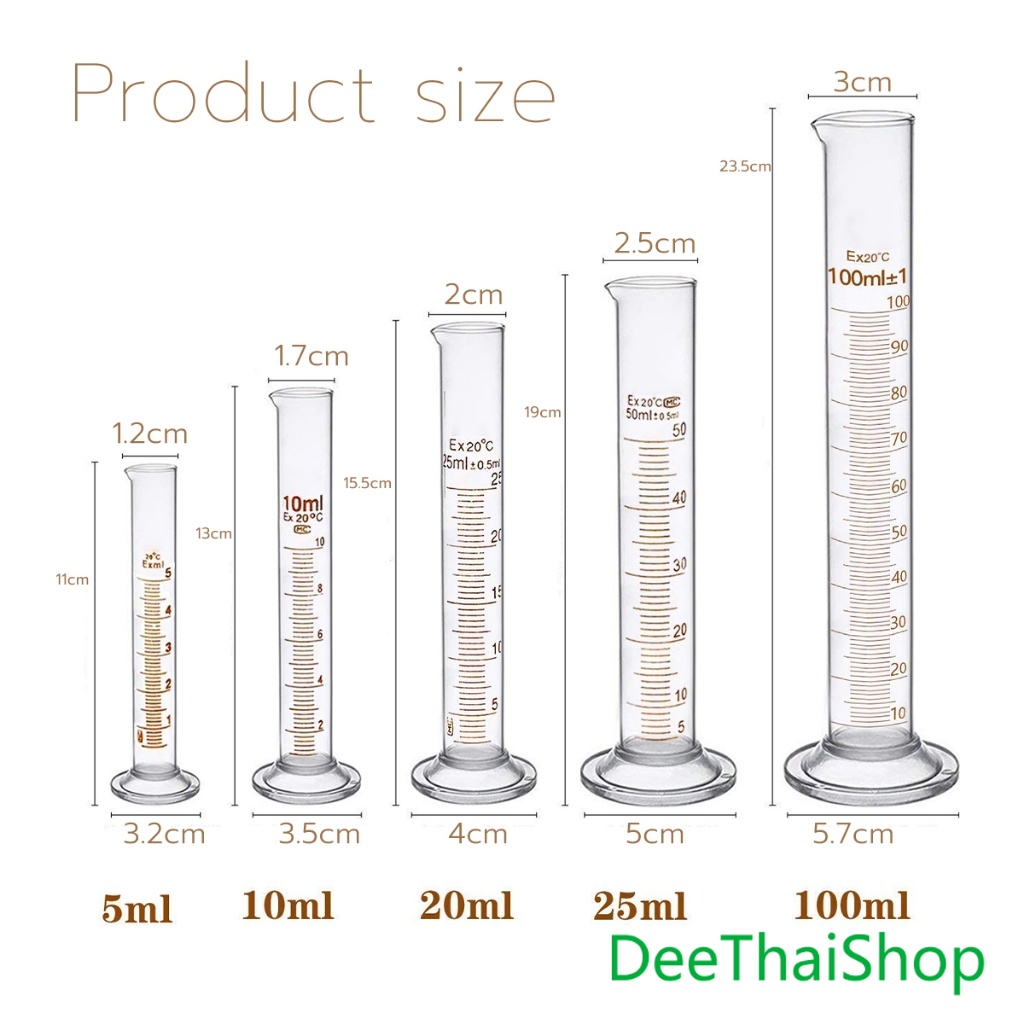 DeeThai กระบอกตวง การตวงปริมาตร ชนิดแก้ว ขนาด 5/10/25/50/100 ml Glass measuring cylinder - รูปที่ 6