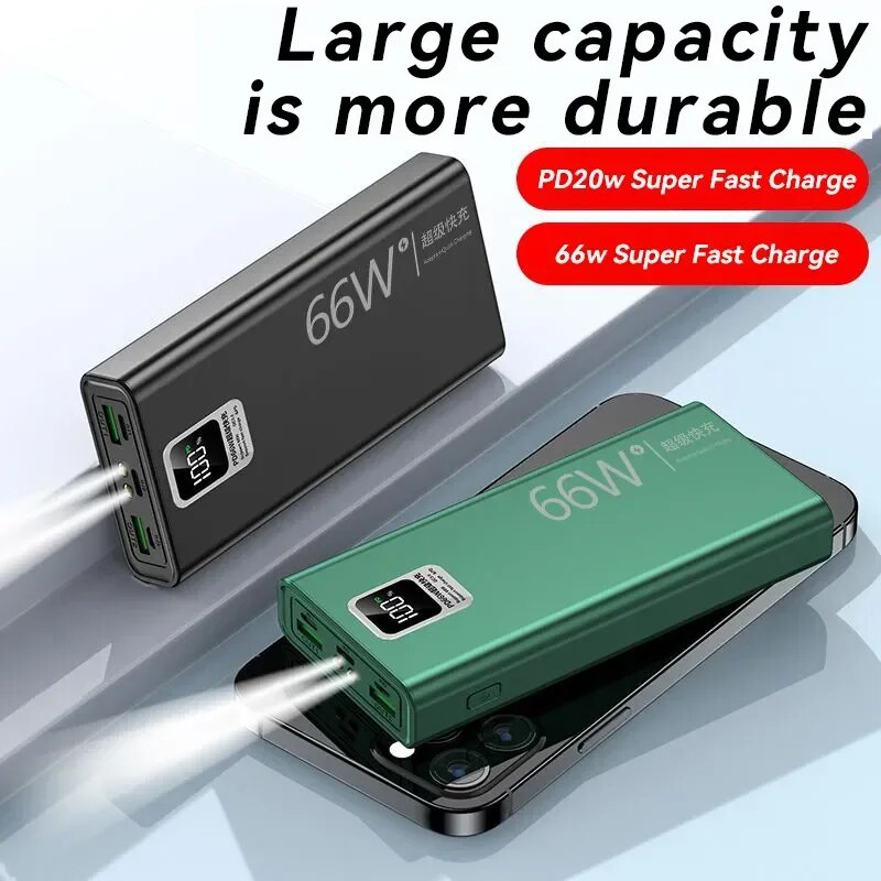 Power Bank With USB Output 66W Fast Charging Powerbank External Battery Pack for IPhone Huawei Xiaom