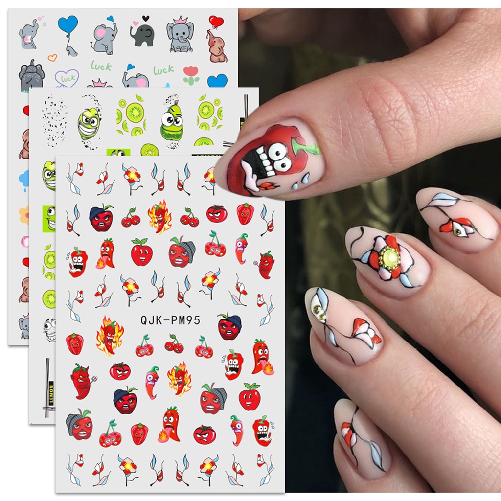 HAMA Nail Nail Art สติกเกอร์ขายส่งการ์ตูนเด็กน่ารักผลไม้สัตว์ดอกไม้เล็กๆสติกเกอร์ตกแต่งเล็บ Decals