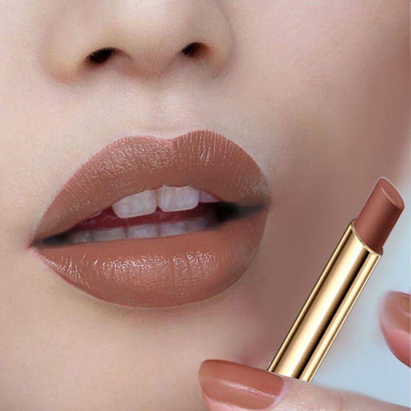 ลิปสติก สีนู้ด ไม่ซีดจาง หรือถ้วยคราบ สีชานม Cinnamon สีถั่ว เนื้อแมตต์ ให้ความชุ่มชื้นยาวนาน กินโลก กันน้ํา ติดทนนาน