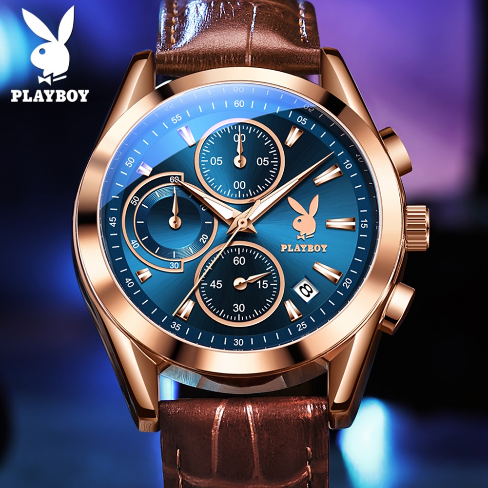 [พร้อมส่ง] Playboy 3042 นาฬิกาข้อมือแฟชั่น อเนกประสงค์ กันน้ํา คุณภาพสูง สําหรับผู้ชาย (แถมฟรีกล่องนาฬิกา)