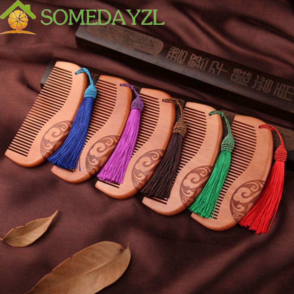 Somedayzl หวีไม้จันทน์แกะสลัก ประดับพู่ ป้องกันไฟฟ้าสถิตย์ สไตล์วินเทจ