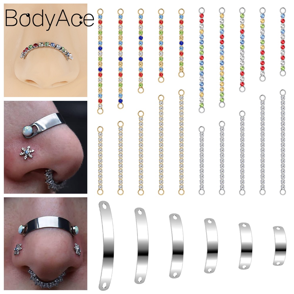Bodyace 1 ชิ้น โซ่จมูก คริสตัล คู่ เจาะจมูก สเตนเลส หมุดจมูก โซ่ สตั๊ด อุปกรณ์เสริม