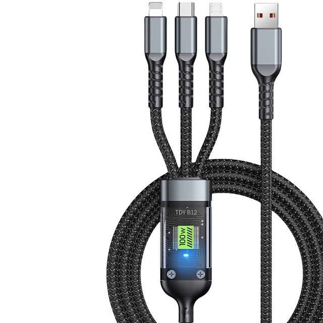 3 in 1 ชนิดชาร์จเร็วสายชาร์จ 6A 100W สายถักไนล่อนสายชาร์จ รองรับ Micro/Type-C/L ทุกรุ่น ราคา ถูกที่สุด ดีลบีเคเค แกลเลอรีภาพที่ 9