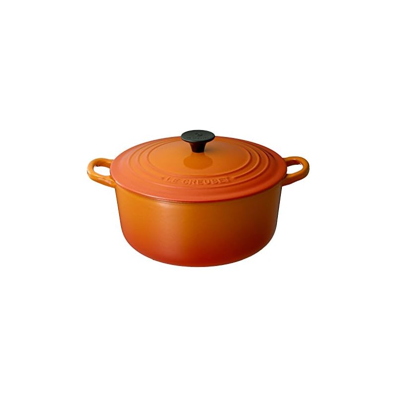 Le Creuset cast iron pot, enameled pot, two-handled pot, anhydrous pot, iron pot, Cocotte ronde, 20 cm orange, gas, induction heating, oven, dishwasher safe [Authorized for sale in Japan