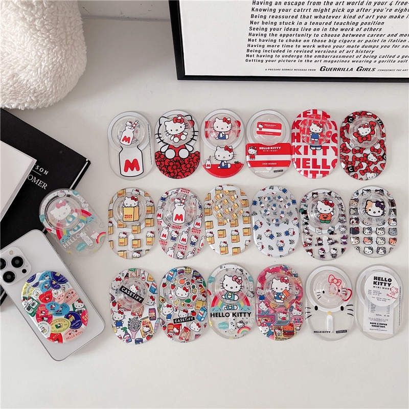 เคสโทรศัพท์มือถือ PC แบบแม่เหล็ก ลายการ์ตูนเฮลโลคิตตีน่ารัก พับได้ ยืดหดได้ สําหรับ iPhone 13 14 15 Pro Max