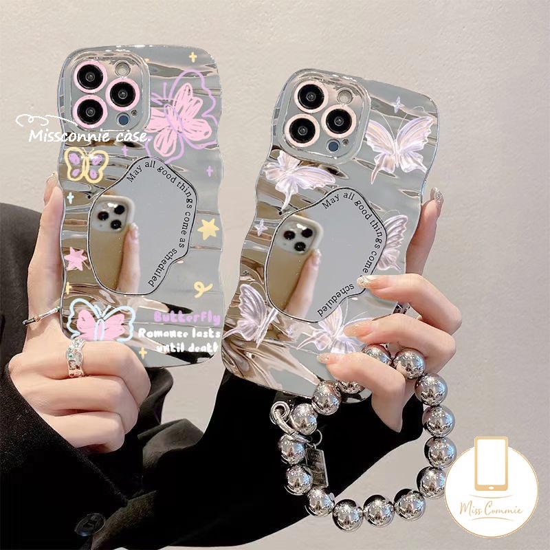 เคสโทรศัพท์มือถือกระจกแต่งหน้า ขอบหยัก ลายผีเสื้อแฟนตาซี สําหรับ Samsung A12 A05 A14 A13 A05S A30s A52s A04s A54 A50 A11 A32 A20 A51 A24 A02s A20s A31 A34 A23 A50s A53 A03s A04E A03 A52 A10s