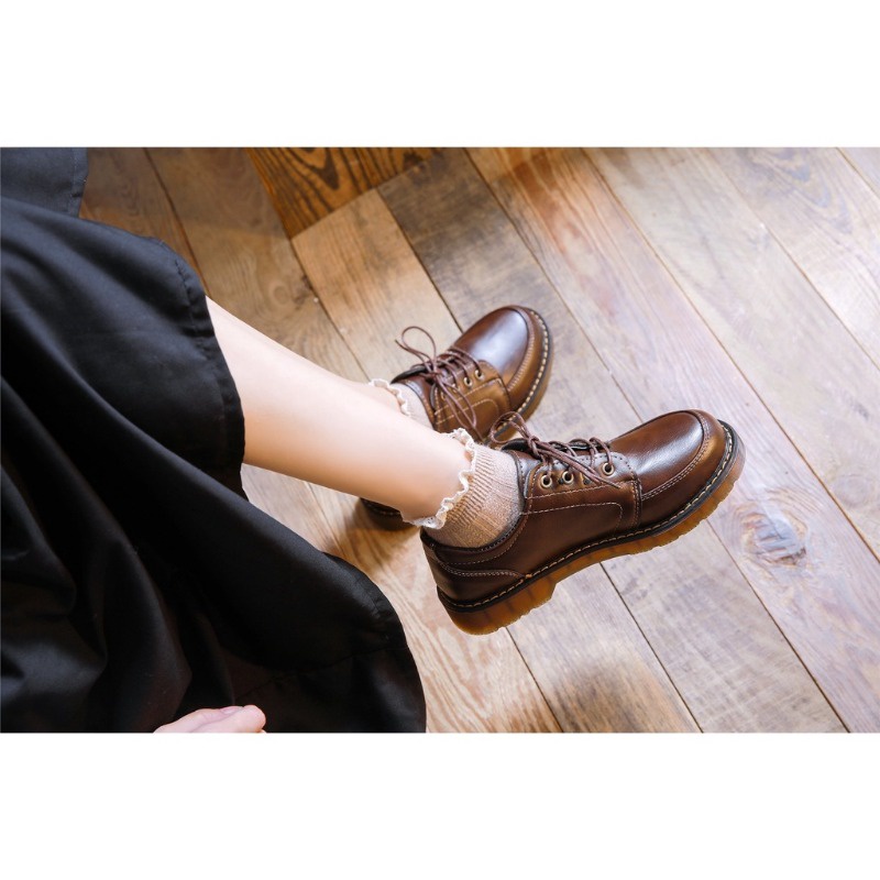 Hwshoes รองเท ้ าหนังด ้ านล ่ างแฟชั ่ นอังกฤษพร ้ อมเชือกผูกรองเท ้ า