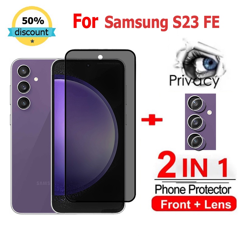 2 in 1 ฟิล์ม Samsung S23 FE ฟิล์มกระจกนิรภัยกันรอยหน้าจอ กันแอบมอง เพื่อความเป็นส่วนตัว สําหรับ Samsung A54 A14 A34 A05 A53 A73 A05s S22 S21 S23 Ultra Plus 5G