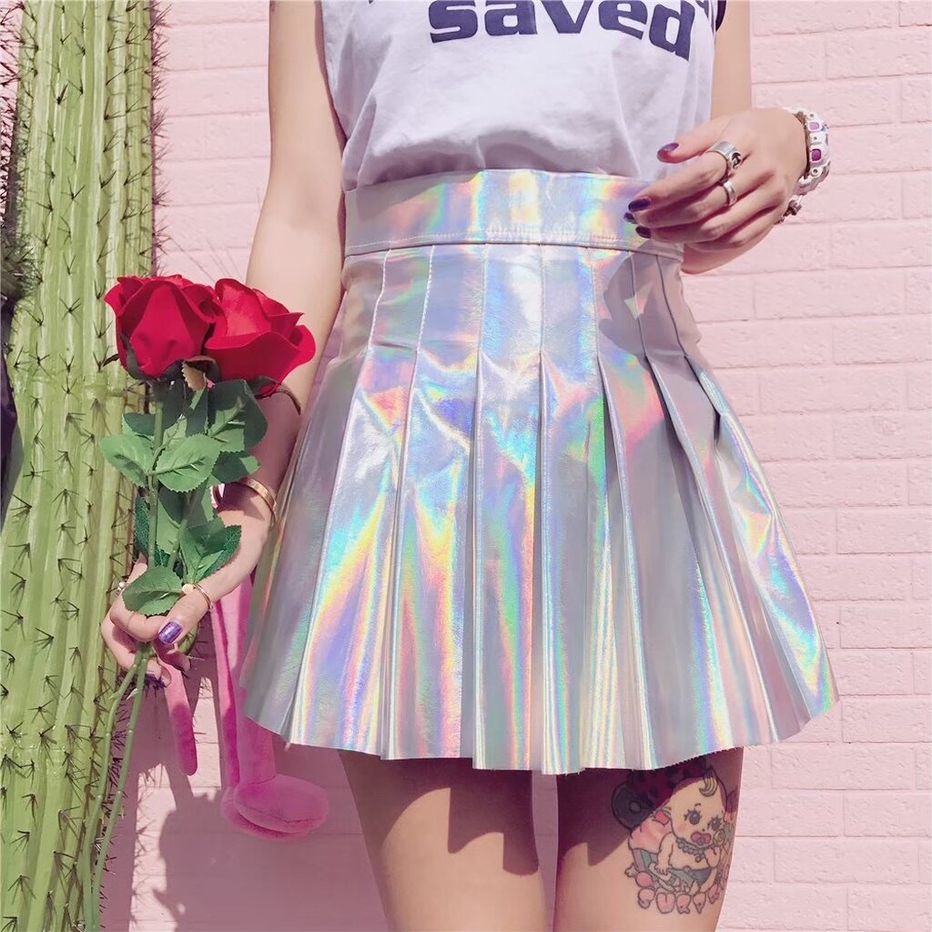 (จัดส่งทุกวัน) พร้อมส่ง Mini Hologram (XS-4XL) กระโปรงหนังโฮโลแกรม ทรงพลีทสั้น ใครสายปาร์ตี้ต้องจัด กีฬาสี กระโปรงกีฬ...