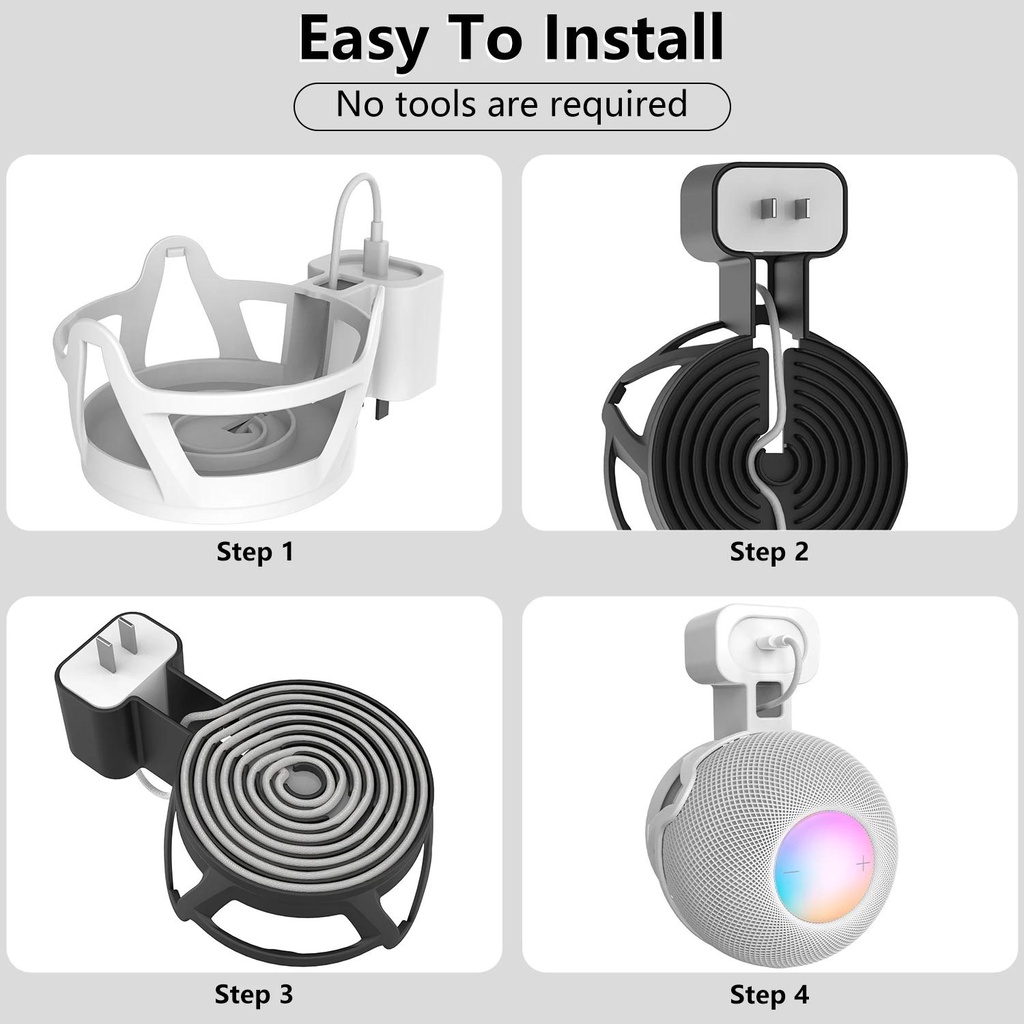 รองรับตัวยึดผนังสําหรับ Apple HomePod mini พร้อมที่เก็บสายเคเบิล คุณภาพ ABS เคสแข็ง ขาตั้งลําโพงซ็อกเก็ตสําหรับ Homepod mini Holder