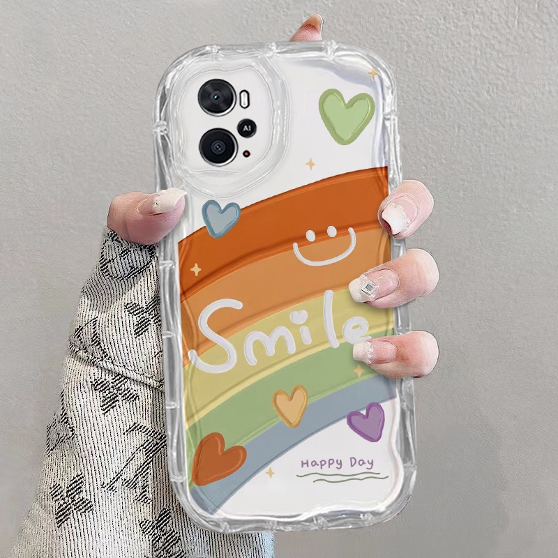เคส OPPO A76 A96 ใส เคสโทรศัพท์ ดอกไม้ สายรุ้ง กาแฟ แมว ความรู้สึกสูง แฟชั่น หยัก เคสโทรศัพท์ใส