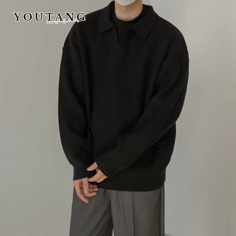 YOUTANG เสื้อกันหนาวแขนยาวลําลอง คอวี ผ้าถัก ทรงหลวม สไตล์เกาหลี เรโทร แฟชั่นฤดูหนาว สําหรับผู้ชาย