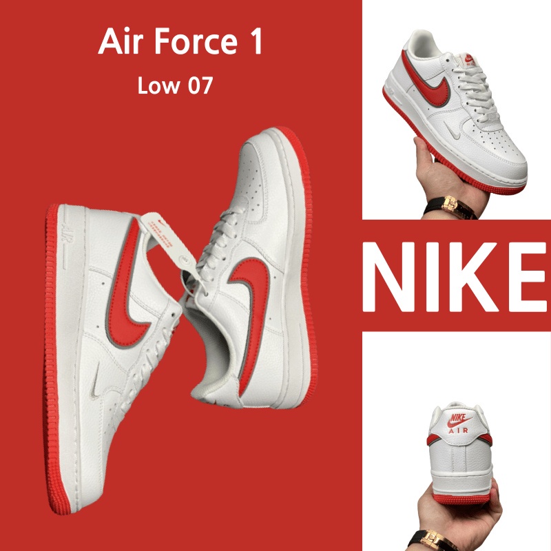 (ยิงจริง) Nike Air Force 1 Low 07สีขาวสีแดง100% รองเท้าผ้าใบแท้รองเท้ารองเท้าวิ่ง Nike Shoes