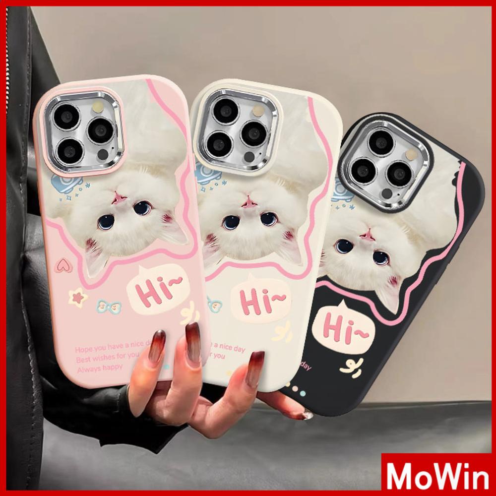 Mowin - เข้ากันได้สำหรับ เคสไอโฟน11 เคส iphone 11 15 pro max กรณีป้องกันลายนิ้วมือ TPU โลหะไฟฟ้ากรอบกล้องน่ารัก Healing แมวสีขาวเข้ากันได้กับ iPhone 14 13 12 11 PRO MAX XS XR 8 PLUS