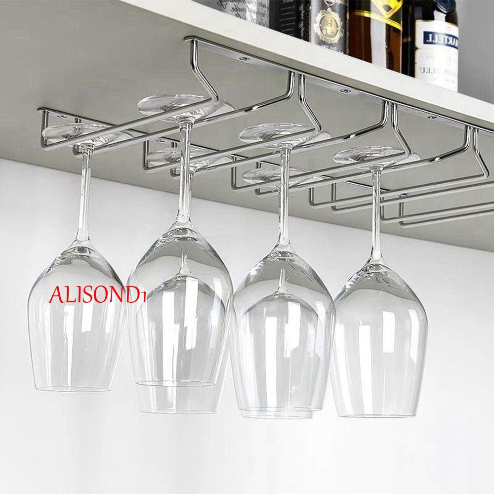 Alisond1 ชั้นวางไวน์ สีเงิน มีประโยชน์ แขวนผนัง อุปกรณ์บาร์แถวเดียว แถวคู่ ที่วางแก้ว