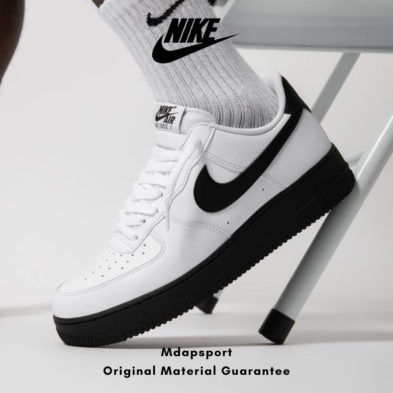 Nike Air Force 1 Low White รองเท้าผู้ชายสีดำแต่เพียงผู้เดียวสีดำ Leisure