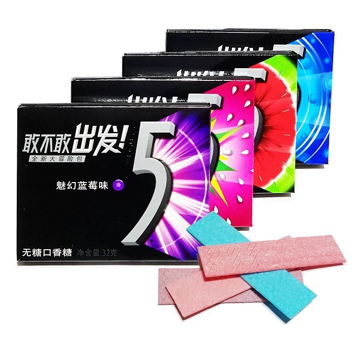 Wrigley 5 series หมากฝรั่งปราศจากน้ำตาล 32g*10 เต็มกล่องรสผลไม้ต่างๆ หมากฝรั่งไซลิทอล ลมหายใจสดชื่น 