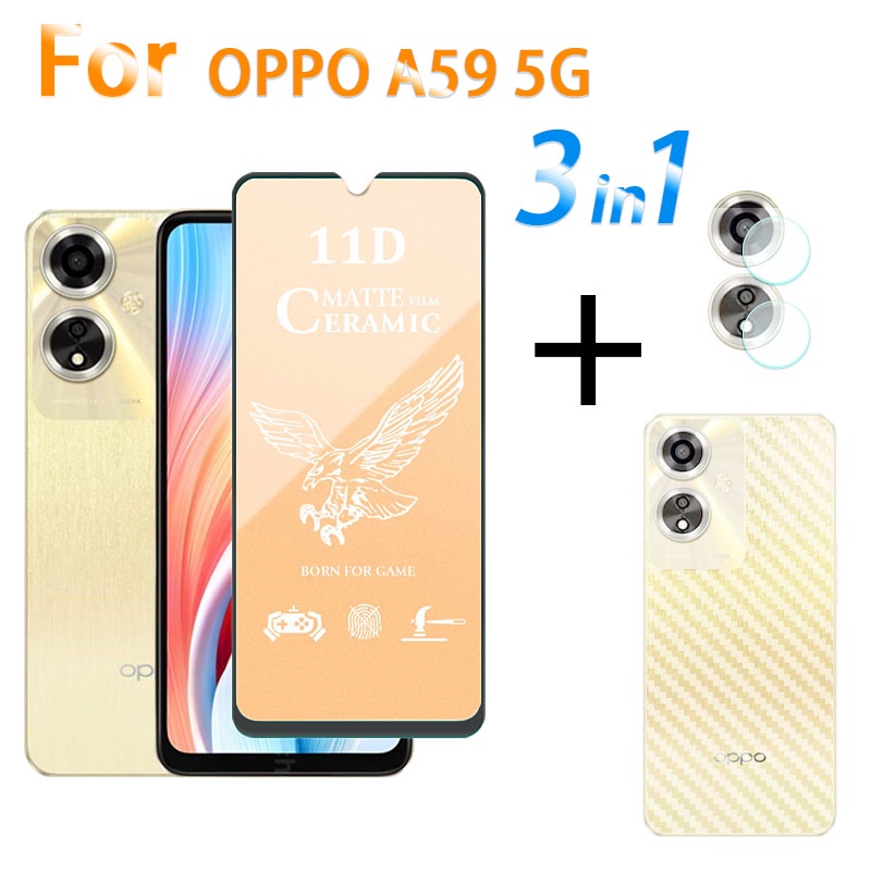 3 in 1 ฟิล์มกระจกนิรภัยเซรามิค คาร์บอนไฟเบอร์ ป้องกันเลนส์กล้อง สําหรับ OPPO A59 A79 5G A18 A38 A58 A78 A55 4G A2 Pro