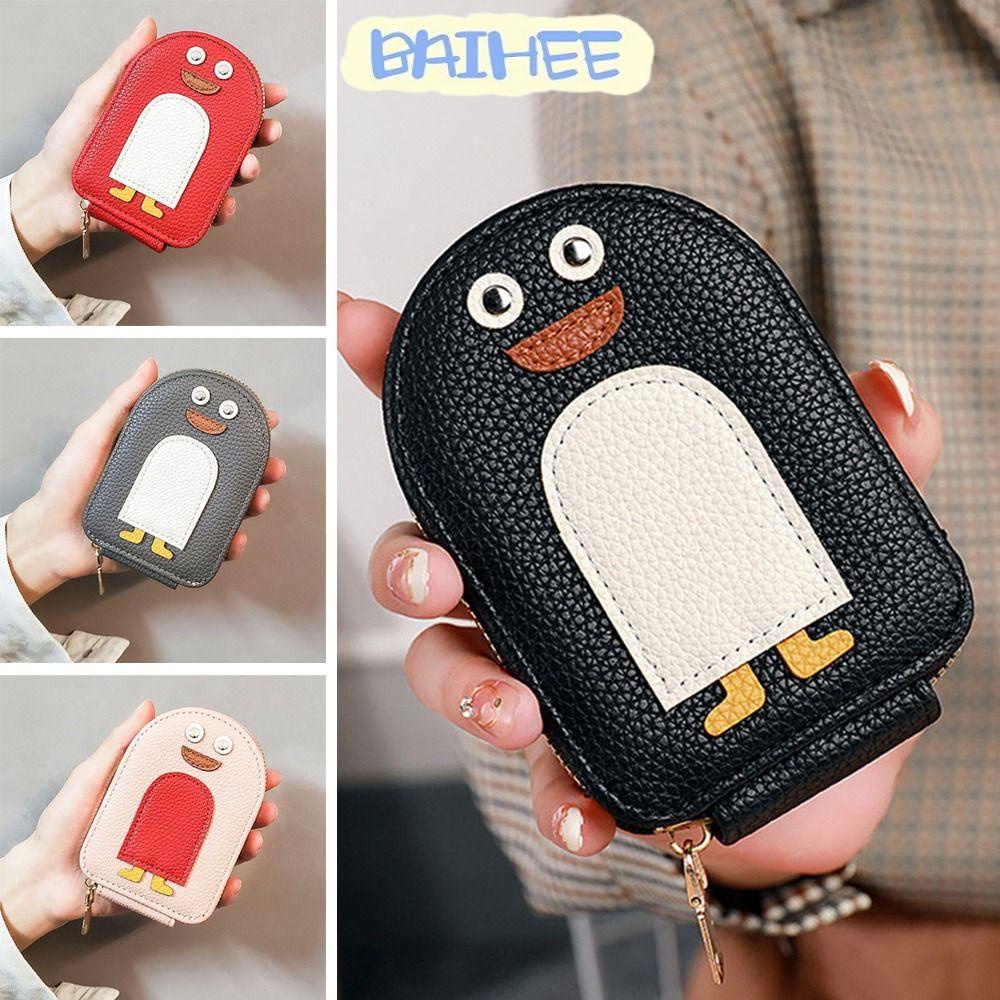 【สต็อกพร้อม 】_Baihee กระเป๋าสตางค์ กระเป๋าใส่บัตรเครดิต หนัง PU ลายการ์ตูนเพนกวินน่ารัก สไตล์ออร์แกน หลายช่อง