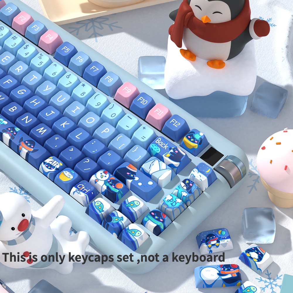 ปุ่มกดคีย์บอร์ด PBT MDA ลายการ์ตูนเพนกวิน สีฟ้า เหมาะกับหน้าหนาว สําหรับ 61 63 64 67 68 71 75 78 82 84 87 96 98 100 104 108