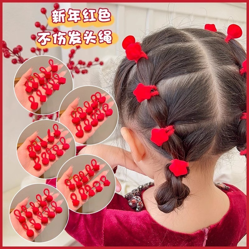 ยางรัดผม แบบยืดหยุ่นสูง สีแดง สําหรับเด็กผู้หญิง 10-100 ชิ้น