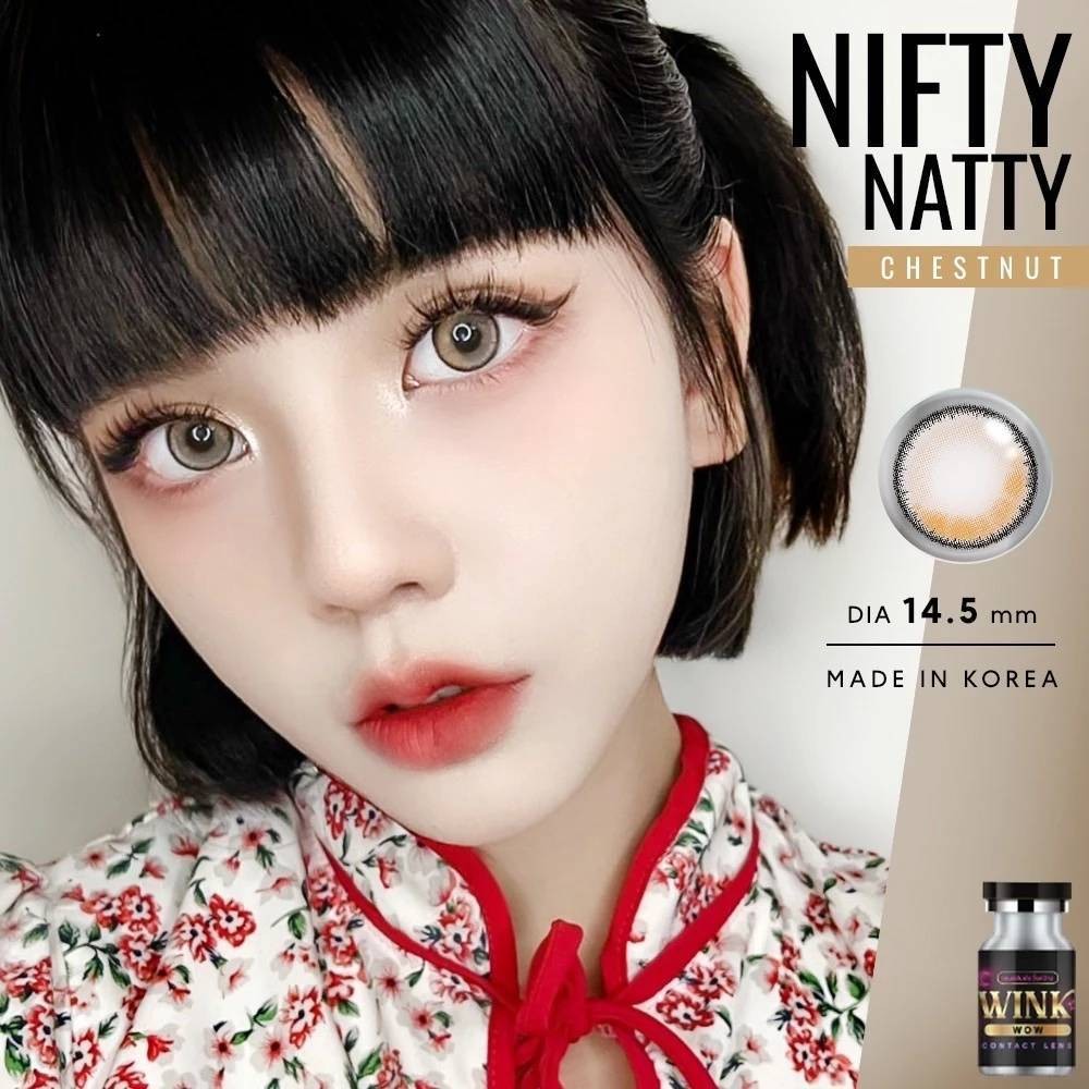 คอนแทคเลนส์ wink lens nifty natty ขนาดตาโต สีเทา สายฝอ