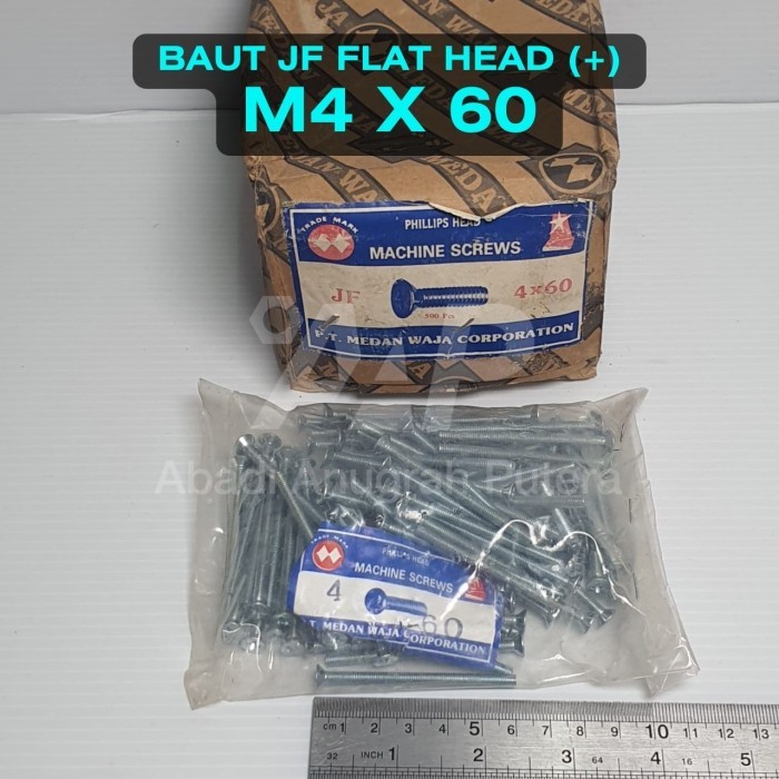 JF M4 x 60 สลักเกลียวหัวแบน ไขควง 4x60 มม. พร้อมเกลียวเต็ม (500 ชิ้น)
