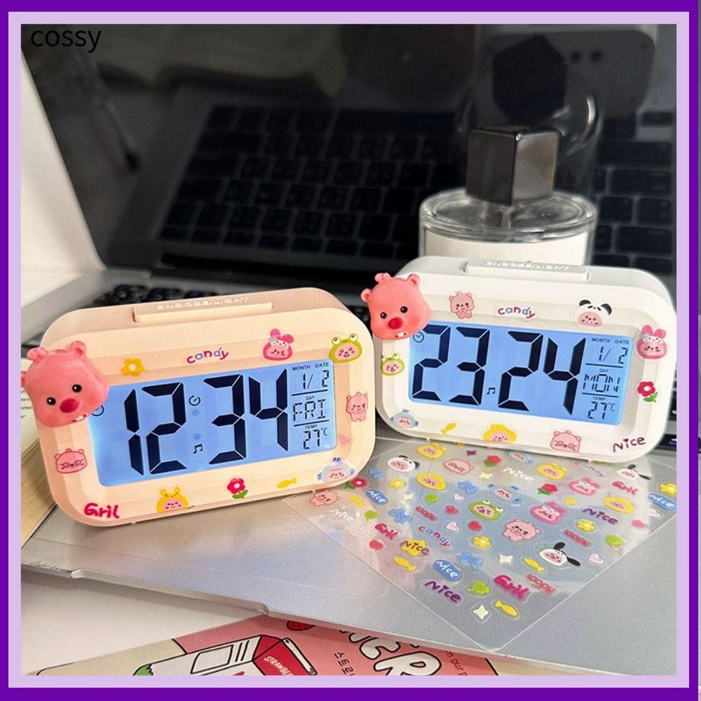 Cossy นาฬิกาปลุก Loopy, Mini Kawaii LED นาฬิกาดิจิตอล,การ์ตูนมัลติฟังก์ชั่นห้องนอนข้างเตียงเครื่องประดับนาฬิกาตั้งโต๊ะ
