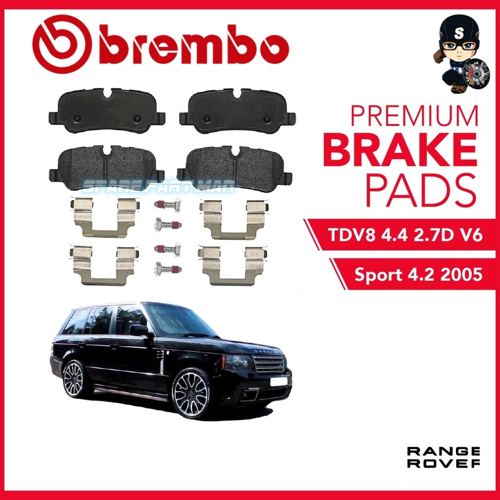 ผ้าเบรคหลัง BREMBO (1 ชุด) Range Rover Sport 4.205 Range Rover TDV8 4.4, 2.7D V6