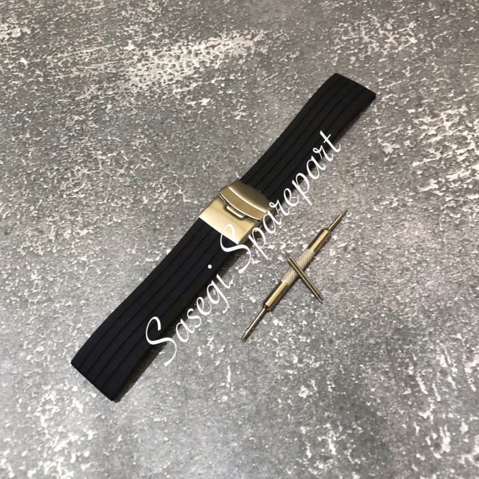 [[Premium]]BEST สายนาฬิกายาง Clasp สายนาฬิกาพับได้ 20mm 22mm 24mm - สีดํา, 24MM