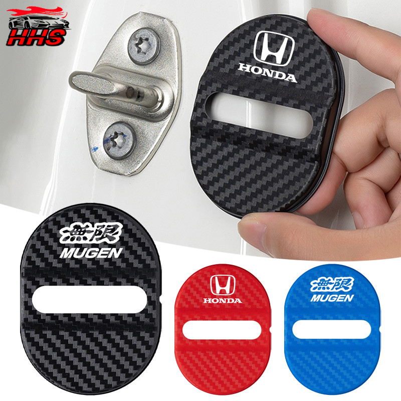 1/4 ชิ้น Honda คาร์บอนไฟเบอร์รถประตูล็อคป้องกันประตูล็อค Anti Scratch อุปกรณ์เสริมสําหรับ Honda Civic 11th 10th gen fe fk fd Fit ge HRV Jazz gk City Hatchback Odyssey CRV BRV WRV Mugen