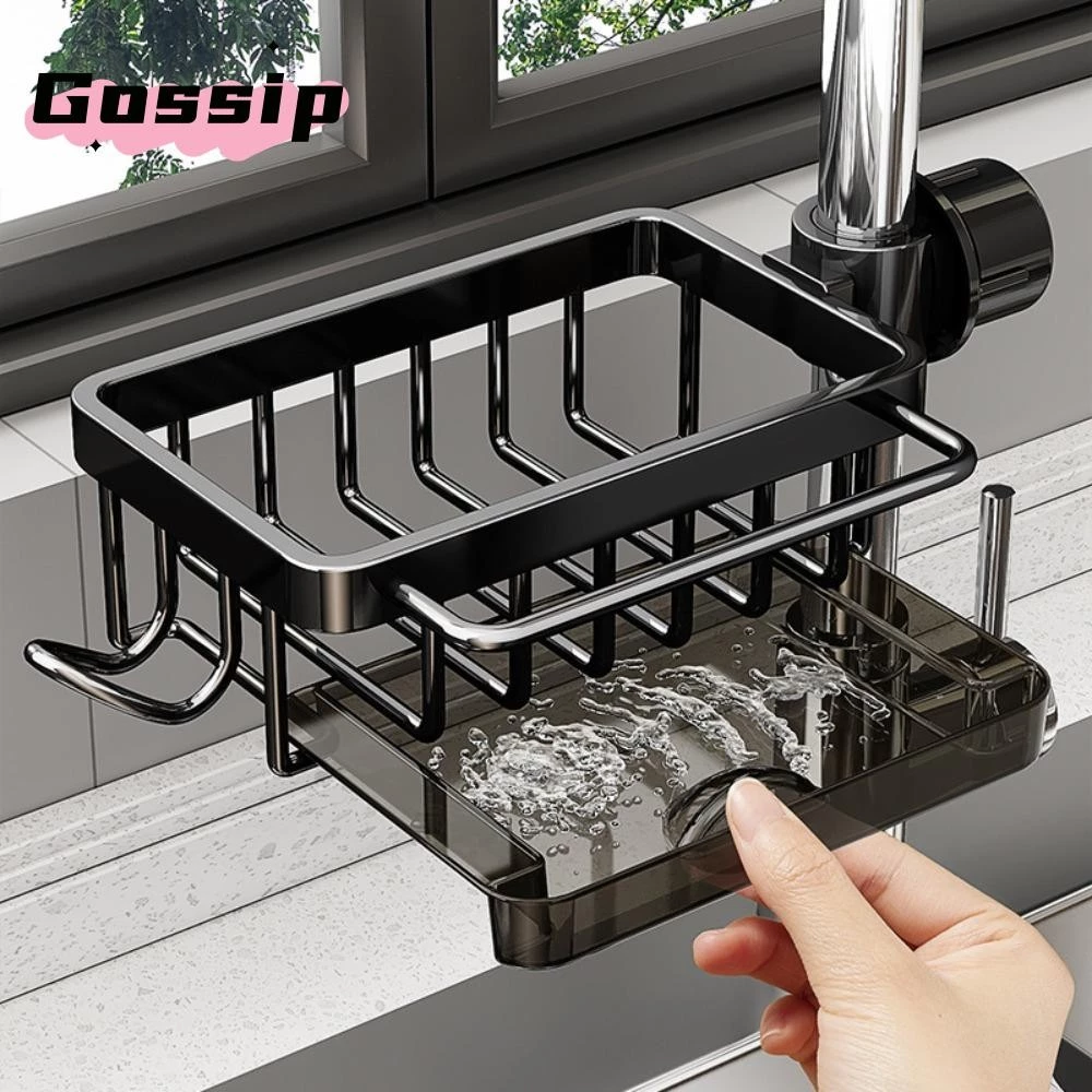 Gossip ฟองน้ําตะกร้าเก็บ,พื้นที่อลูมิเนียมห้องน้ําห้องครัวอ่างล้างจานท่อระบายน้ํา Rack,ประหยัดพื้นที่สบู่ Drainer ชั้นวาง Multipurppse ห้องครัวผู้ถือก๊อกน้ํา