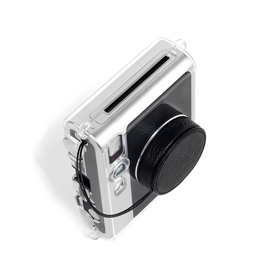 ฝาครอบเลนส์หนัง PU สีน้ําตาล/BlackEVO พร้อมเชือกป้องกันการสูญหายสําหรับกล้อง Fujifilm Instax Mini EVO