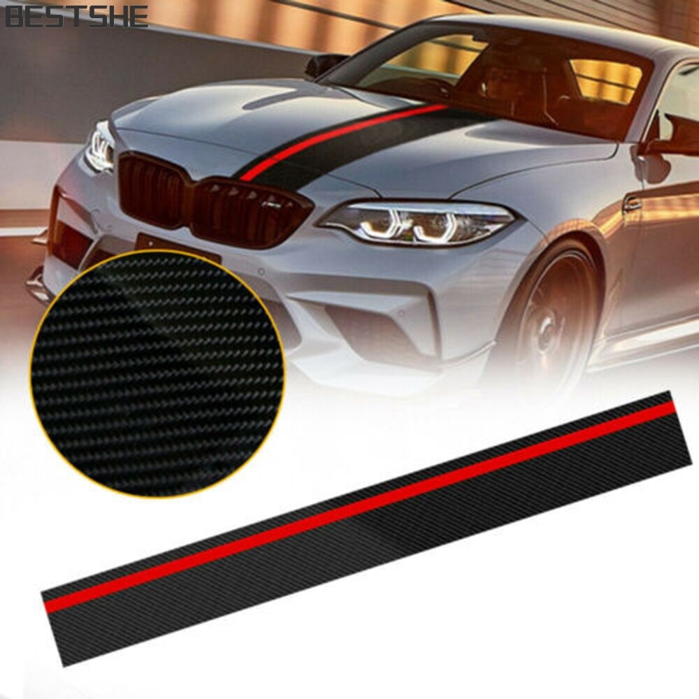 {bestshe} 5d คาร์บอนไฟเบอร์รถ Rally Racing Stripes ฝากระโปรงหน้า Decal Wrap สติกเกอร์แบบพกพา