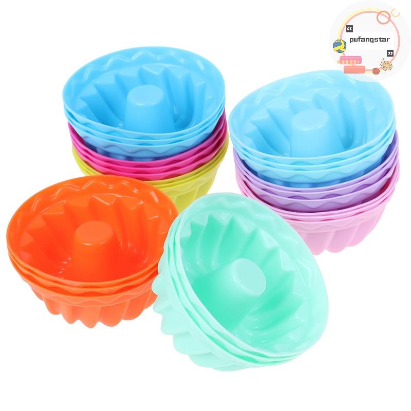 Pufangstar 12 ชิ้น/เซ็ต Baking Jelly Mould ซิลิโคนพุดดิ้ง Cupcake มัฟฟินแม่พิมพ์โดนัท TH