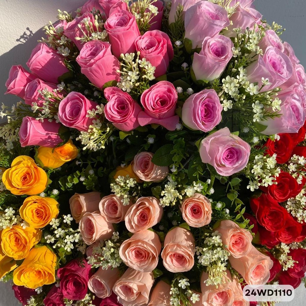 กุหลาบช่อ 30 ก้าน 20 ดอกแซมดอกดาว ดอกไม้ประดิษฐ์ ขนาดความยาว50cm.หน้าดอก 5 cm. - รูปที่ 3