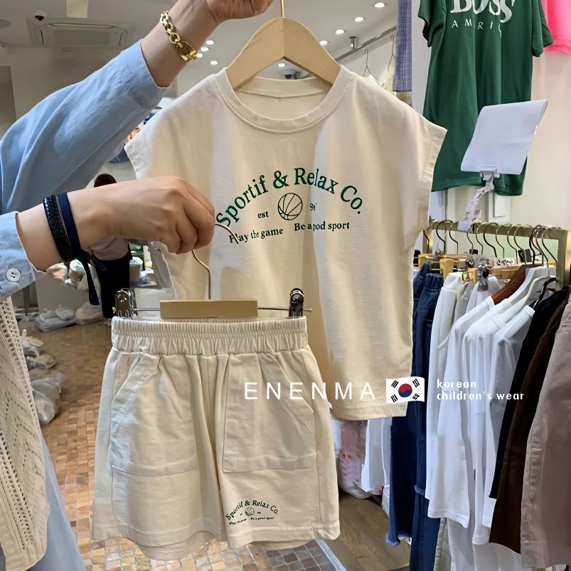 เสื้อยืดแขนสั้น และกางเกงขาสั้น แบบบาง ทรงหลวม สําหรับเด็กผู้ชาย 2023