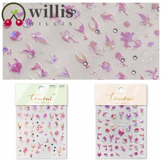 Willis สติกเกอร์ ลายการ์ตูนแมงกะพรุน หางนางเงือก ประดับเพชร สีชมพู สําหรับตกแต่งเล็บ DIY