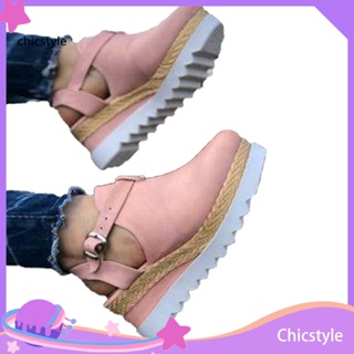 Chicstyle รองเท้าแพลตฟอร์ม ส้นหนา หัวกลม ส้นแบน 1 คู่ สําหรับผู้หญิง