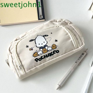 Sweetjohn กระเป๋าเครื่องสําอาง กระเป๋าดินสอ ลายการ์ตูน Pochacco สองชั้น ความจุขนาดใหญ่ สไตล์เกาหลี