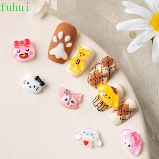 Fuhui อุปกรณ์ตกแต่งเล็บ เรซิ่น ลายการ์ตูนกระต่าย Kuromi Kitty Cat Strawberry Bear 3D สําหรับผู้หญิง