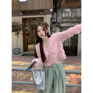 Mini shop🌸พร้อมส่ง🌸 (CZM07) เสื้อไหมพรม แขนยาว แต่งขนมุ้งมิ้งไฮโซ -C