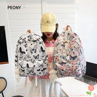 Peonypavilion กระเป๋าเป้สะพายหลัง ผ้าไนล่อน พิมพ์ลายผีเสื้อ แบบพกพา ไม่มีจี้ สําหรับนักเรียน