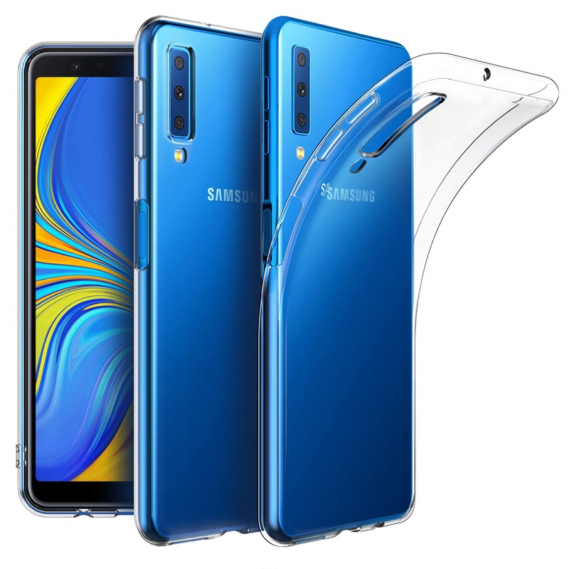 เคสโทรศัพท์มือถือ ซิลิโคนนิ่ม TPU ใส กันกระแทก สีเหลือง สําหรับ Samsung Galaxy A7 2018 SM-A750F A750FN A750