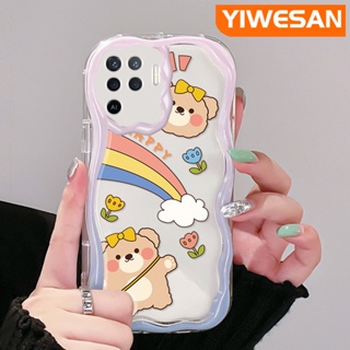 เคสโทรศัพท์มือถือ ซิลิโคนนิ่ม ใส กันกระแทก ลายการ์ตูนหมีแฮปปี้ สีครีม สําหรับ OPPO A94 4G F19 Pro Reno 5F Reno 5 Lite