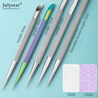 JULYSTAR Double HEAD สแตนเลส Exfoliator ตะไบเล็บเครื่องมือศิลปะ Slant เหล็กสแตนเลสเล็บสีส้ม Wand Exfoliating Dead Skin เล็บ Art PUSH