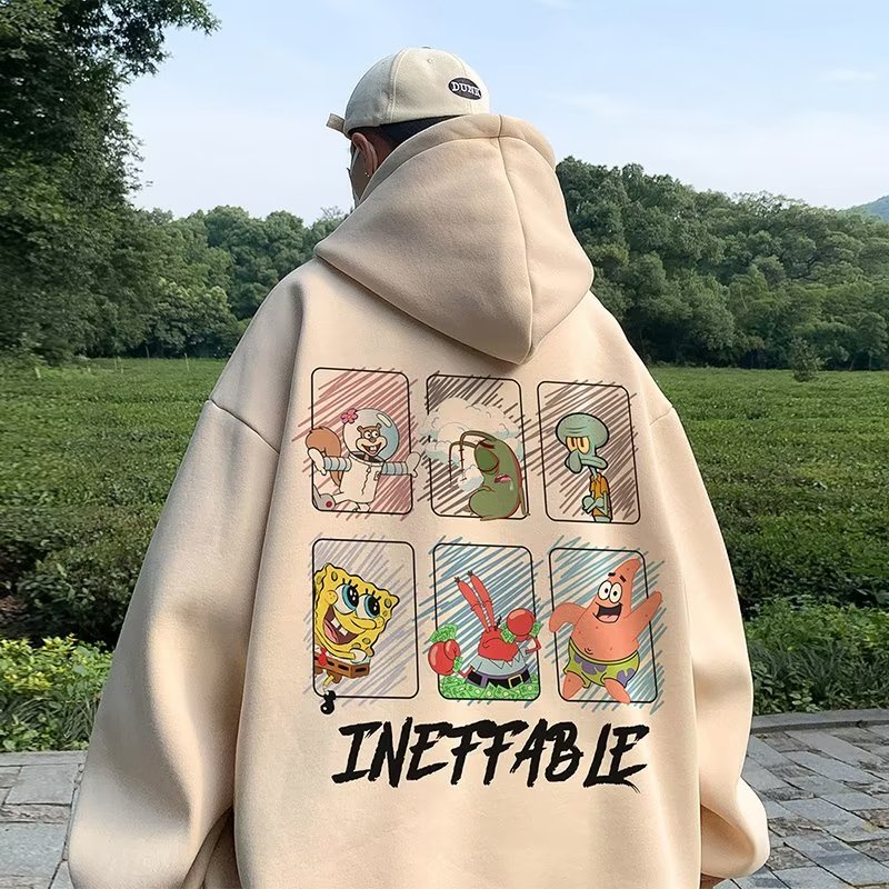 【M-8XL】เสื้อแจ็กเก็ตกันหนาว แขนยาว มีฮู้ด ผ้าฝ้าย พิมพ์ลายการ์ตูน SpongeBob สไตล์ญี่ปุ่น โอเวอร์ไซซ์ แฟชั่นฤดูใบไม้ร่วง สําหรับผู้ชาย คู่รัก
