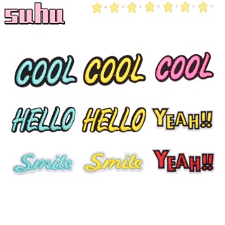 Suhuhd แผ่นแพทช์ปักลายตัวอักษรภาษาอังกฤษ Iron On Patch Cool HELLO Smile YEAH หลากสี สําหรับเสื้อแจ็กเก็ต 18 ชิ้น